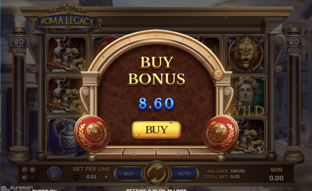 Roma Legacy Slot Game buy bonus feature in live game