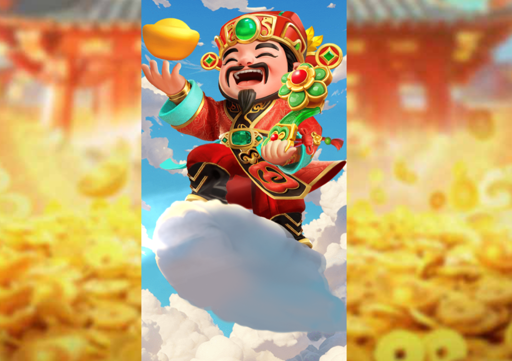 Fortune God Blessing flying on a cloud game visual
