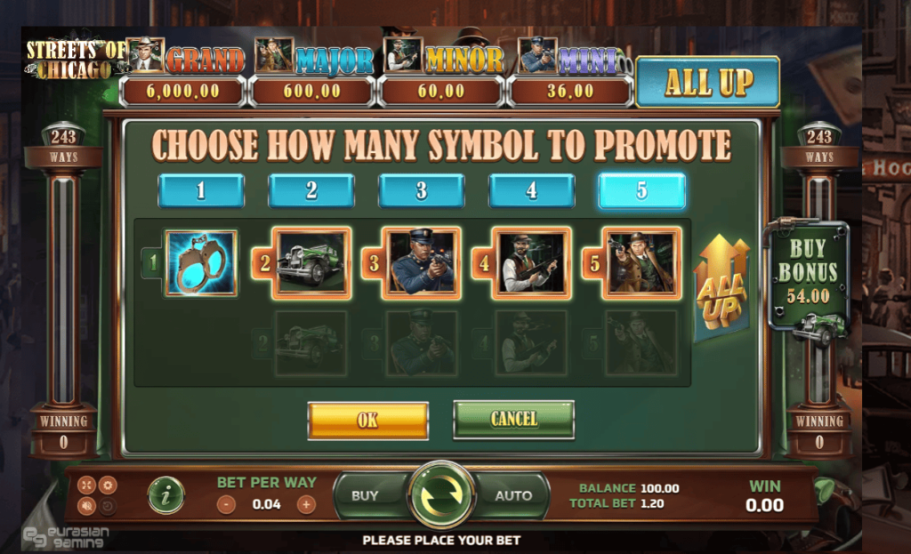Streets of Chicago slot game choose how many symbols to promotes